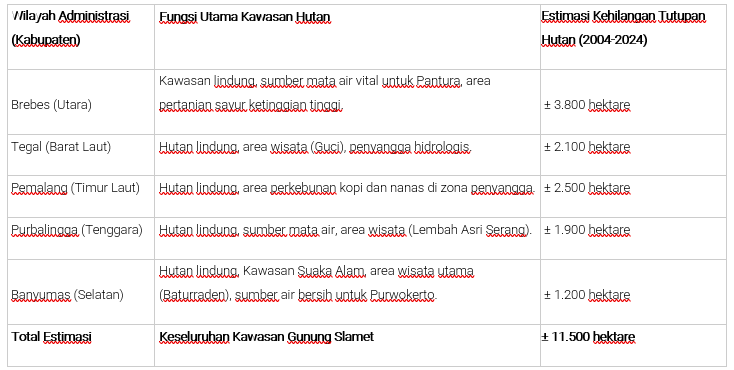 Tabel Deforestasi Hutan Gunung Slamet 2005-2025